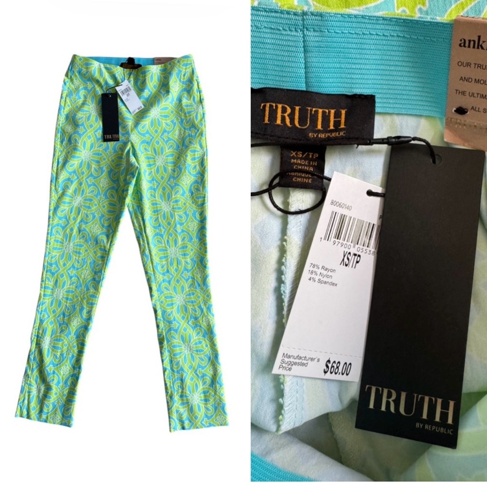 Truth By Republic Pants Women XS Ankle Stretch Printed Rayon Retro Mod